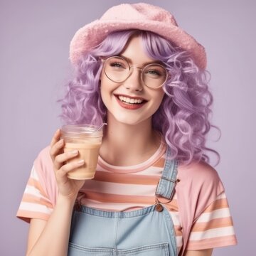 Woman with glass of milkshake - Generated by Generative AI