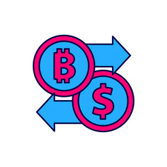 Filled outline Cryptocurrency exchange icon isolated on white background. Bitcoin to dollar exchange icon. Cryptocurrency technology, mobile banking. Vector