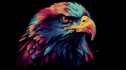 Eagle painting. Vector art illustration of bird with colorful paint. Majestic pop art poster or banner. emblem of america. Grunge vintage artwork. Modern cartoon sketch of hunter bird. Wildlife usa.