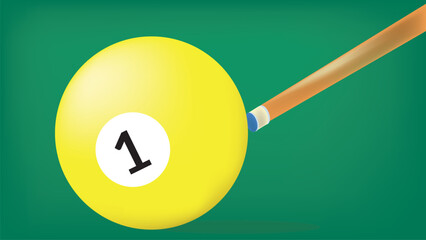 number 1  Billiard ball  with stick vector illustration. perfect for tournament poster and banner.