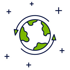 Filled outline Worldwide icon isolated on white background. Pin on globe. Vector