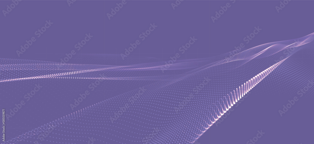 Poster wave of particles. futuristic dots pattern on dark background. big data digital code. technology or 
