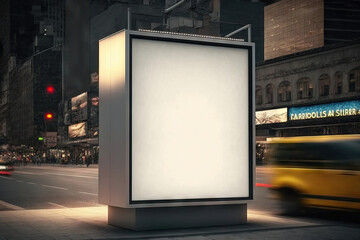 blank white billboard on city street. Poster on street next to roadway. Generative ai