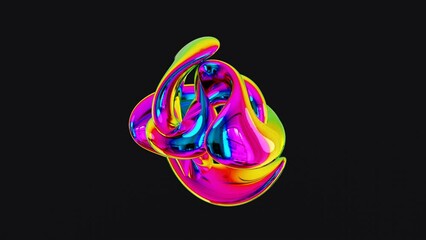 3d render, Abstract smooth shape holographic colors on black background, loops animation - Powered by Adobe