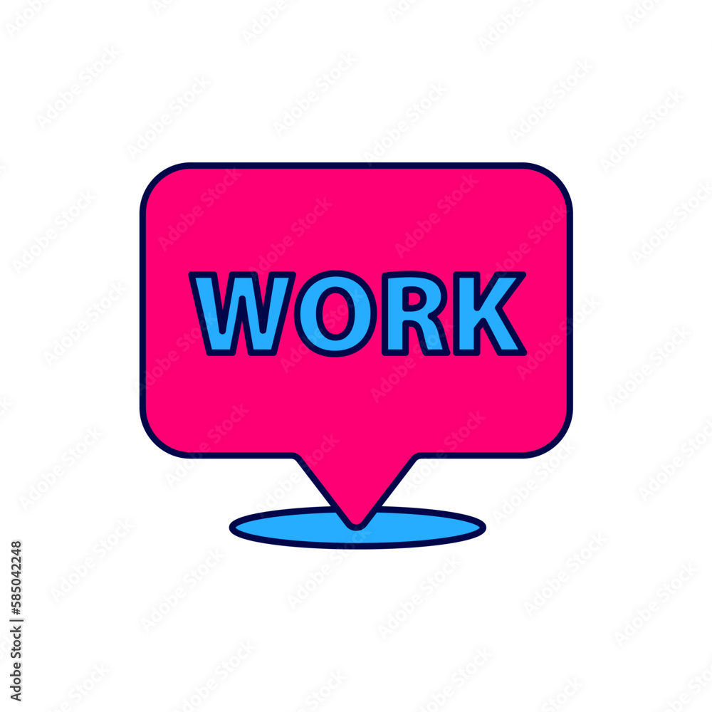 Poster filled outline location with text work icon isolated on white background. vector