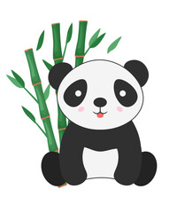 Cute panda vector illustration. Baby panda bear cartoon character. Asian wildlife. Rainforest, jungle mammal with bamboo