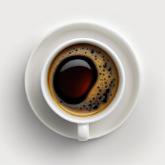 Cup of coffee on a white background, top view. Fresh Morning Coffee, flat lay. Coffee Drink, espresso, black coffee. Generative ai illustration