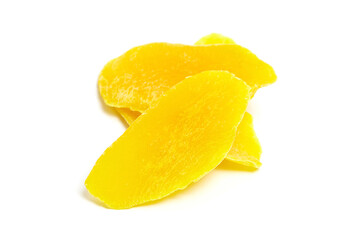 Naklejka na ściany i meble Dried mango slices isolated on white background. Candied mango fruits
