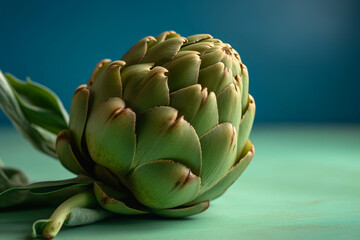 healthy vegetarian superfood, artichoke isolated on a light green background, created with generative ai