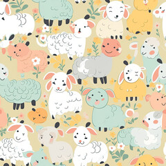 A seamless pattern of Easter lambs. Generative ai.