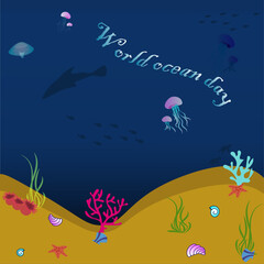 Naklejka na ściany i meble underwater world with fishes World Ocean Day