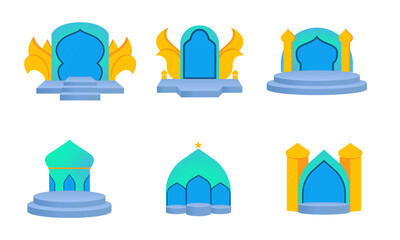 Flat islamic Podium, mosque on podium for islamic greetings vector illustration