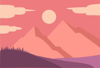 illustrations of cartoon mountain landscapes. Design element for poster, card, banner, flyer. Vector illustration