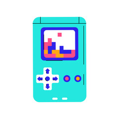 Colorful gameboy in trendy style. 90s game gadget.