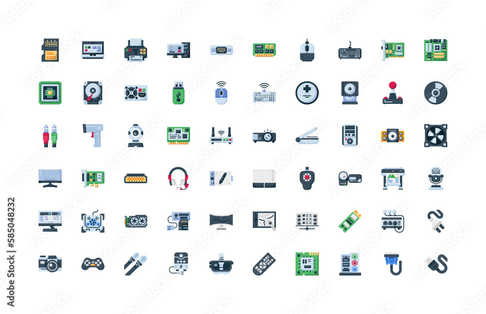 Fototapete computer component, hardware, electronic vector icon set design flat style. perfect use for logo, pr