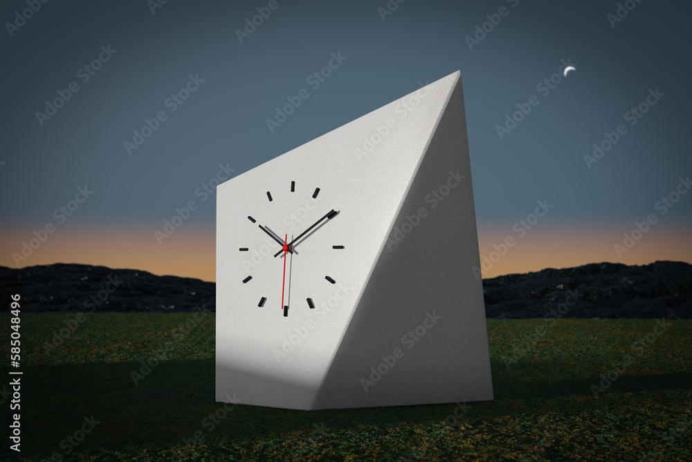 Poster simple abstract cube clock. 3d rendering
