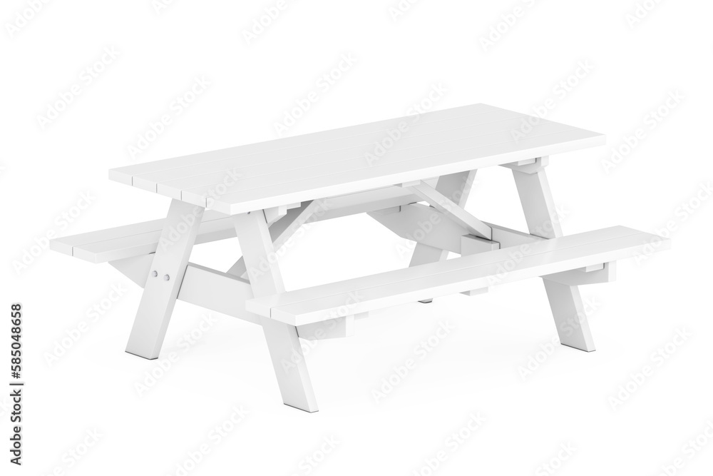 Poster white picnic table with benches in clay style. 3d rendering