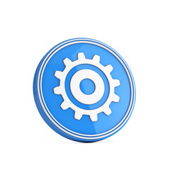 White Cog Wheel Gear Icon in Blue Circle Button. 3d Rendering