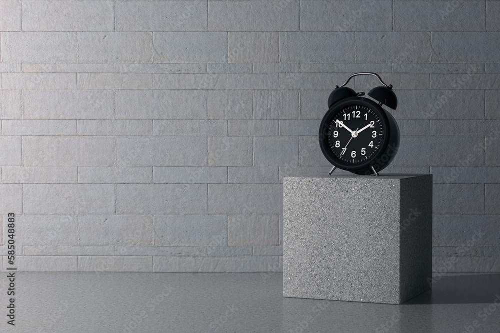 Leinwandbilder alarm clock on stone block. 3d rendering