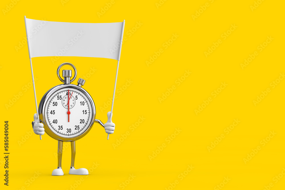 Aufkleber modern stopwatch cartoon person character mascot and empty white blank banner with free space for yo