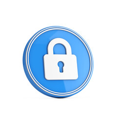 White Closed Lock Icon in Blue Circle Button. 3d Rendering