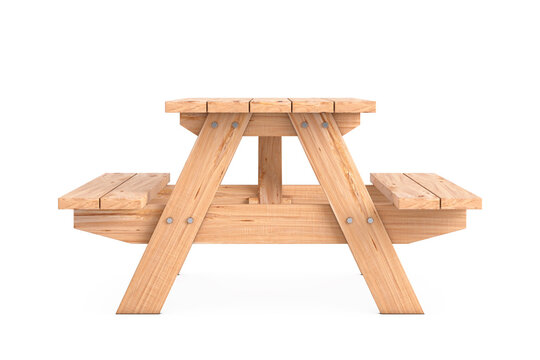 Wooden Picnic Table with Benches. 3d Rendering