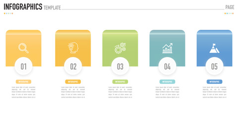 Metallic texture, metal color infographic template or element as vector with 5 step, process, option, colorful 3D rectangle, circular, circle and icons, for sale slide, minimal, modern, simple style