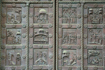 A fragment of the bronze door of the Baptistery in Pisa