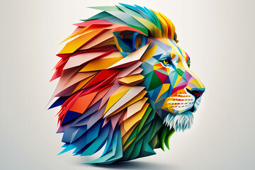 Multicolored Lion head on white background created with Generative AI technology