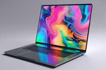 Multicolored laptop. open laptop, color screen -  created with Generative AI technology