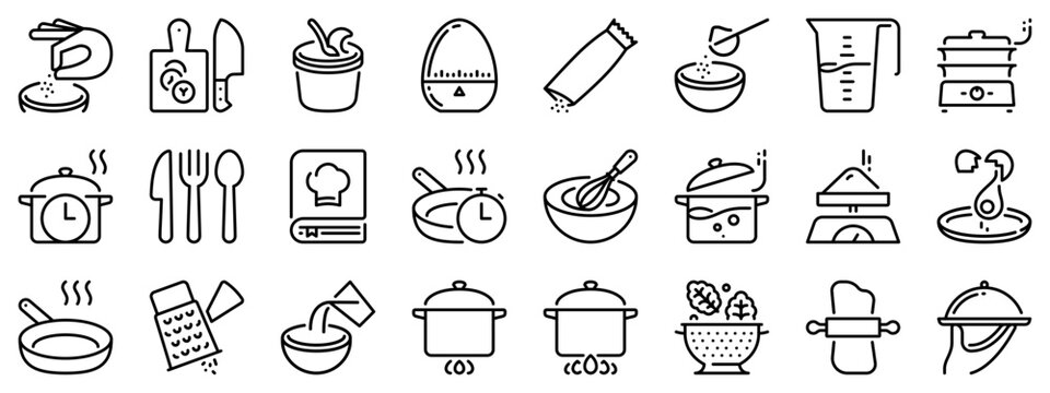 Line icons about cooking on transparent background with editable stroke.