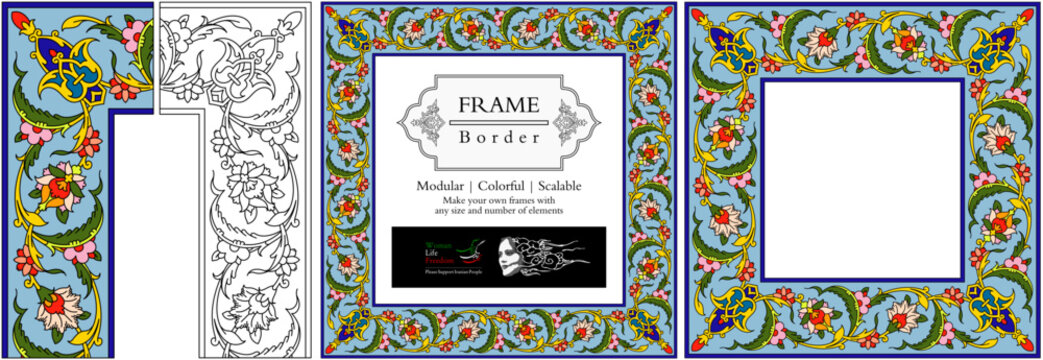 Frame mandala persian arabic turkish islamic hindi indian tibetan traditional colorful vector pattern texture vintage ornate retro elegant ornamental borders frames floral ornaments tazhib 03-v2