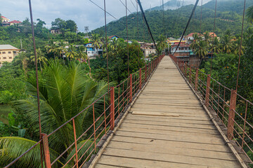 Obraz premium Suspension foot bridge in Muang Khua town, Laos