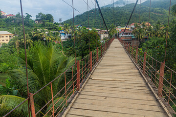 Suspension foot bridge in Muang Khua town, Laos