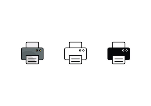 printer icons set with 3 styles, vector stock illustration