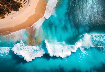 seascape from top view, Summer beach top view of soft blue ocean wave illustration. Generative AI