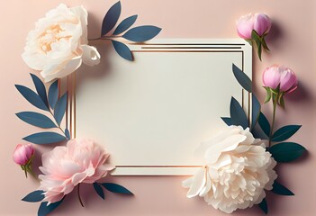 Blank frame for text with peony flowers, Peony-edged floral square frame ai generative