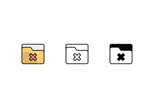 remove folder icons set with 3 styles, vector stock illustration