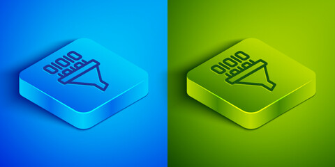 Isometric line Binary code icon isolated on blue and green background. Square button. Vector