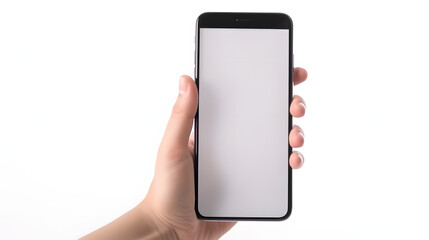 Hand holding iphone isolated on white background