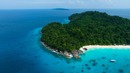 The tropical seashore island in a coral reef ,blue and turquoise sea Amazing nature landscape with...
