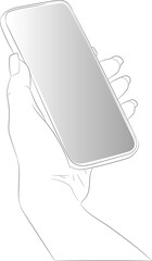 Obraz na płótnie Canvas A woman's hand is holding a smartphone. The mobile phone is in the palm of your hand. Vector image