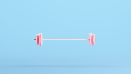 Pink Barbell Weight Training Weight Lifting Workout Equipment Exercise Gym Kitsch Blue Background 3d illustration render digital rendering
