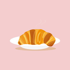 Delicious croissant on a plate. Vector