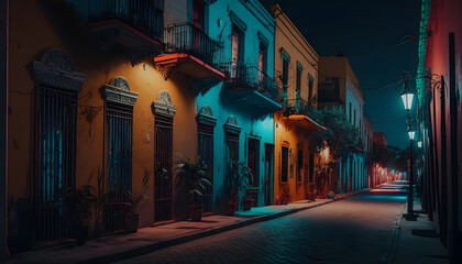Fototapeta premium OLD MEXICO CAPITAL STREETS VERY COLORFUL AND AT NIGHT VERY REAL 4K IMAGE