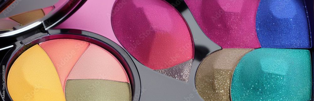 Wall mural illustration of an array of colorful eyeshadows in a makeup palette created with generative ai techn