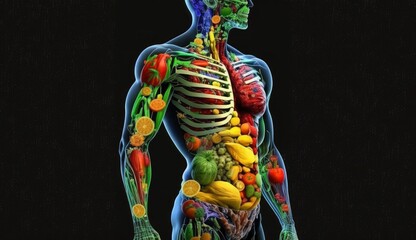 Obraz na płótnie Canvas Fresh food in human body , Nutrition for human , Generative Ai