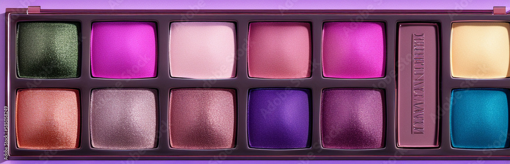 Wall mural illustration of an array of colorful eyeshadows in a makeup palette created with generative ai techn