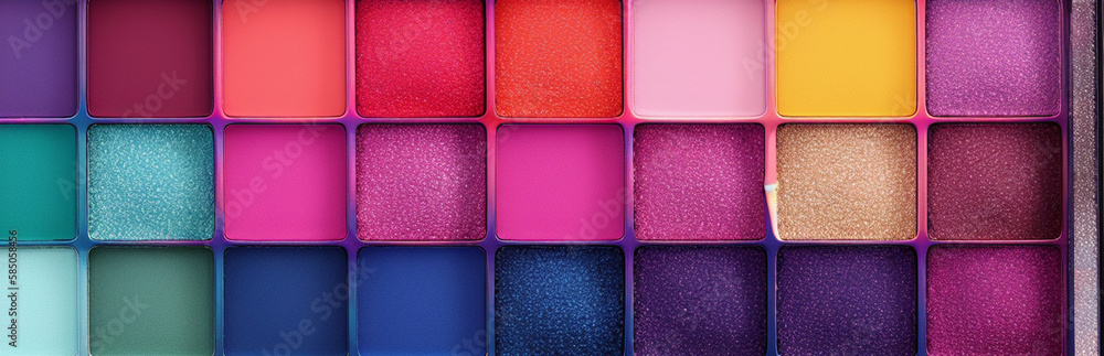 Wall mural illustration of an array of colorful eyeshadows in a makeup palette created with generative ai techn
