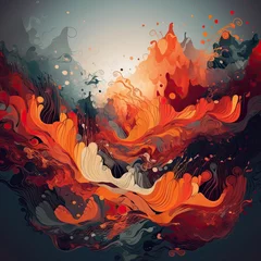 Vlies Fototapete Backstein Fantasy Fire: Abstract Orange Swirl Art Design For Wallpaper Decoration or Tattoo Illustration: Generative AI
